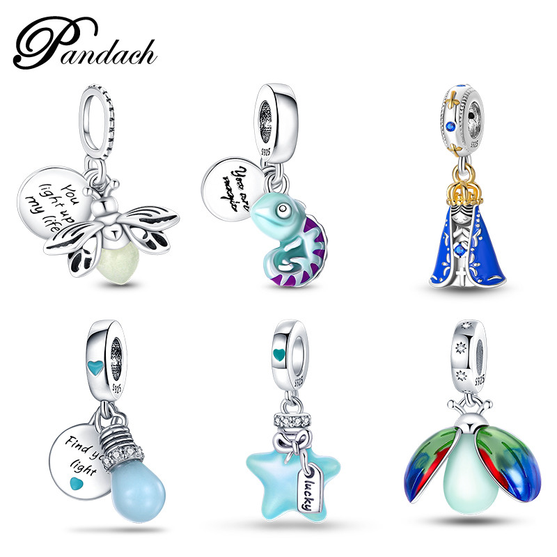 925 prata esterlina requintado Firefly lâmpada luminosa Dijes pingente Pandach pulseira Original jóias DIY