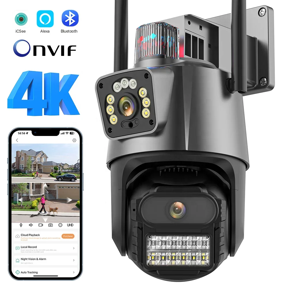 4K 6MP Dual Lens Screen 360 Outdoor Alarm Security Camera Waterproof Home Video IP Smart Wifi Night Vision Camera Monitor Icsee