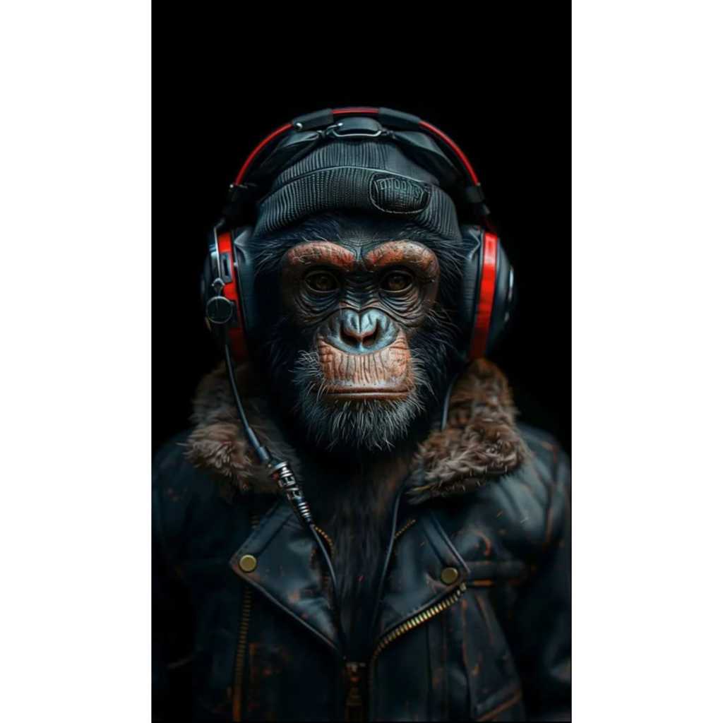 Quadros decorativos 1 peça Tema Macaco de fone - Pose intimidadora - Arte em IA - Disponível em dive