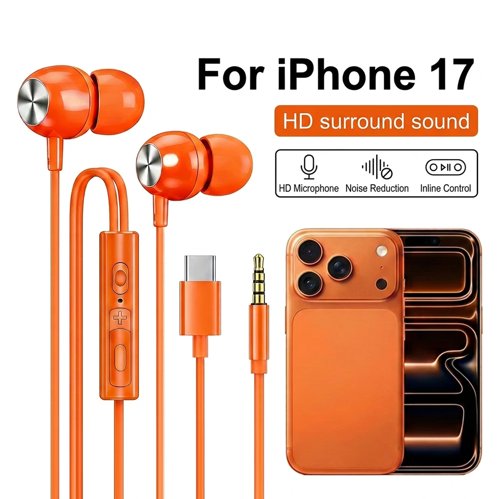 Wired Earphones USB Type C HiFi Stereo Surround Sound Headphones 3.5mm Game Headset For iPhone 16 15 Pro Max iPad Music Earbuds