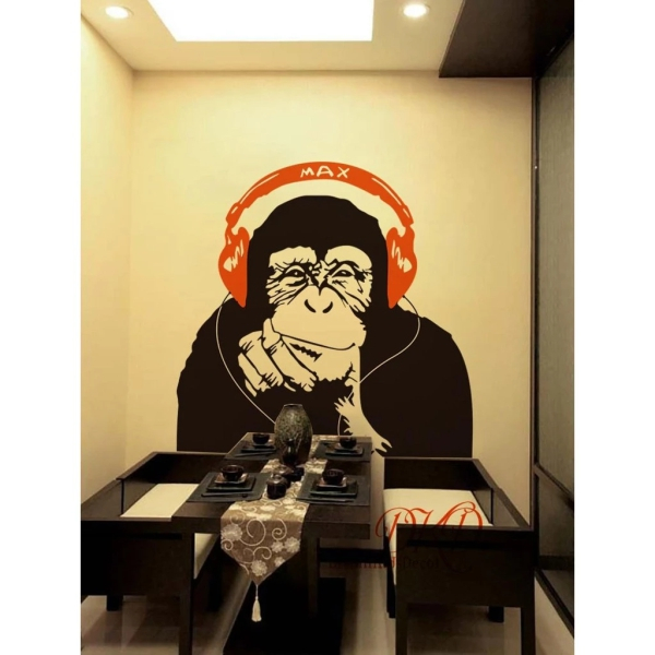 Adesivo de Parede Decorativo Monkey Fone de Ouvido Musica Gamer