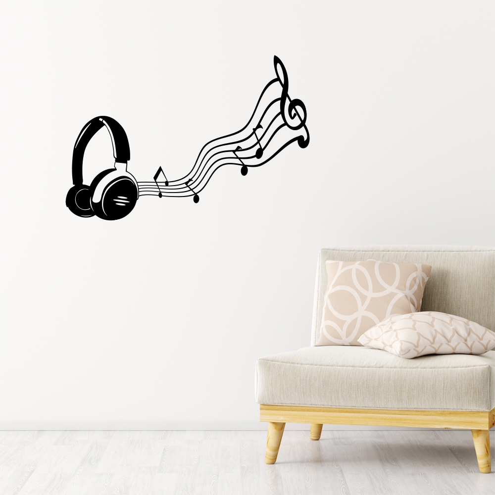 Adesivo Decorativo de Parede Música Fone de Ouvido Pauta Notas Musicais Sala Quarto BAC_0060