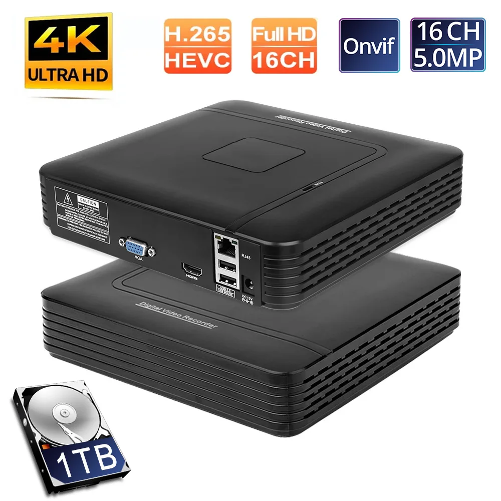 H.265+ Mini CCTV NVR 16CH Full HD 8MP 4K/5M/4M/3M/1080P POE Recorder Motion Detect P2P For IP Camera Protection System