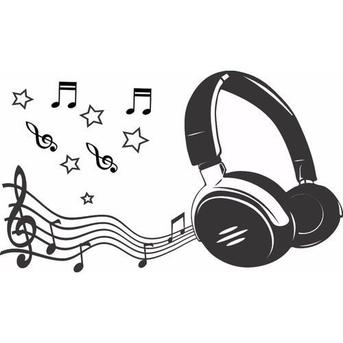 Adesivo Decorativo De Parede Fone Com Nota Musica E Estrela