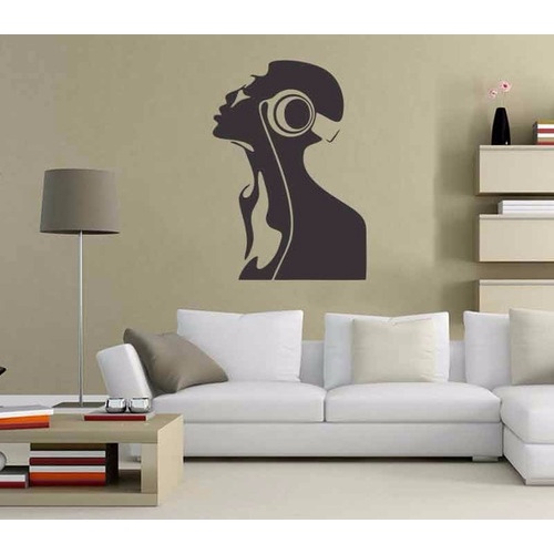 Adesivo Decorativo De Parede Fone Música Mulher 70x100 Cm