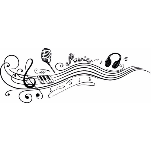 Adesivo Decorativo De Parede Nota Musical, Microfone, Fone