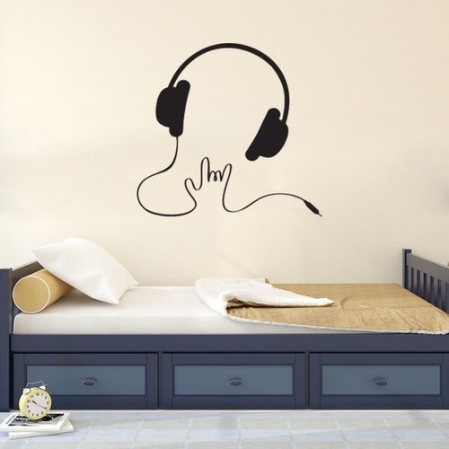 Adesivo De Parede Decorativo Música Mão Head Fone 80x75cm