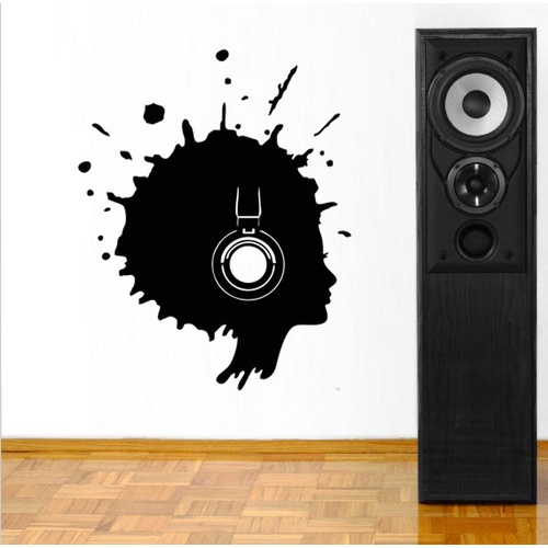 Adesivo De Parede Música Fone Mulher Black Power 100x80cm