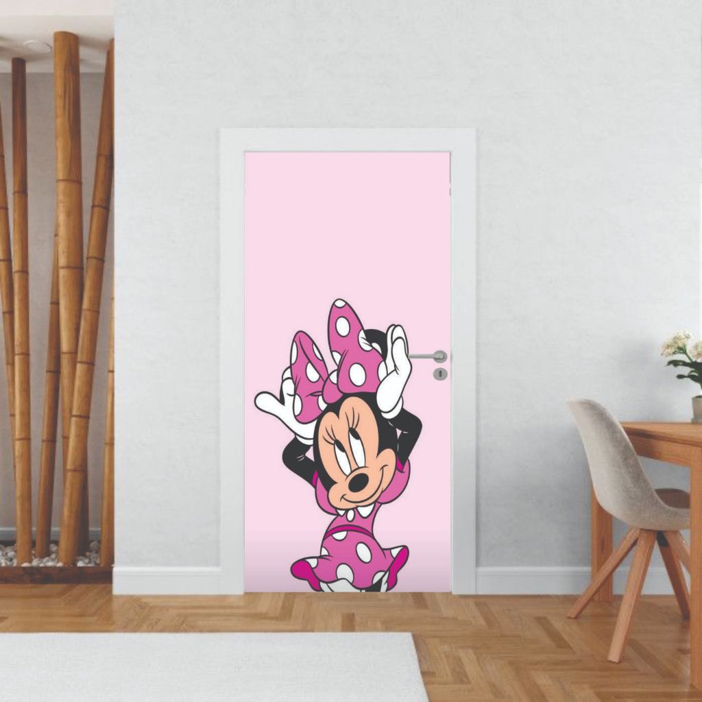 Adesivo Para Porta Minnie Rosa Claro Lavavel 0,90 X 2,10