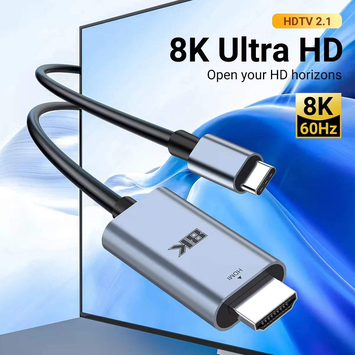 8K UHD Type-C to HDTV Cable with 8K 60Hz/4K 120Hz Perfect for Streaming Gaming Support iPhone 15 Series Samsung Mac Pro Switch