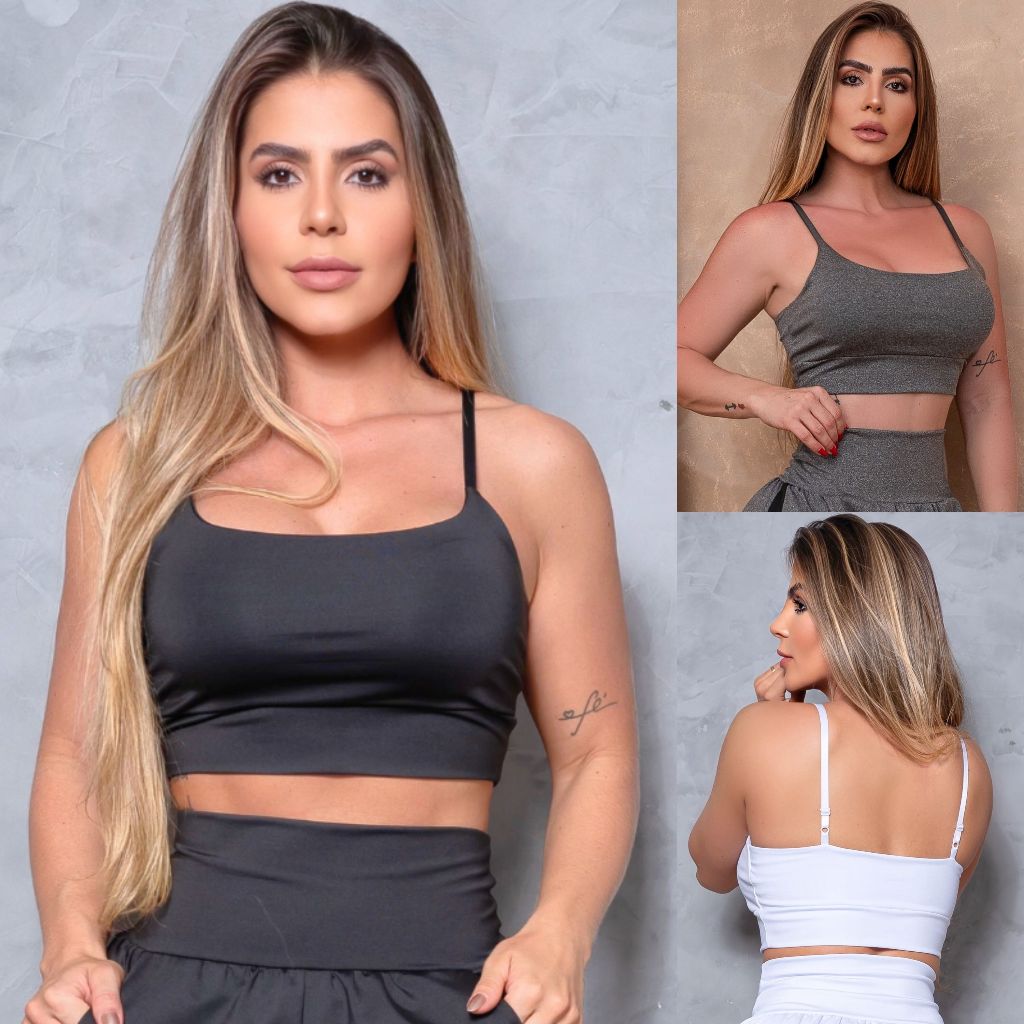 Cropped Running Feminino Com Bojo Fitness Academia Suplex Top Esportivo Treino Corrida Ginástica Top