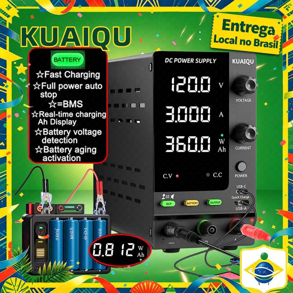 Fonte De Alimentação De Bancada De Laboratório KUAIQU Ajustável 3.7V 4.8V 12V 24V 48V 60V 72V 100V Bateria De Carregamen