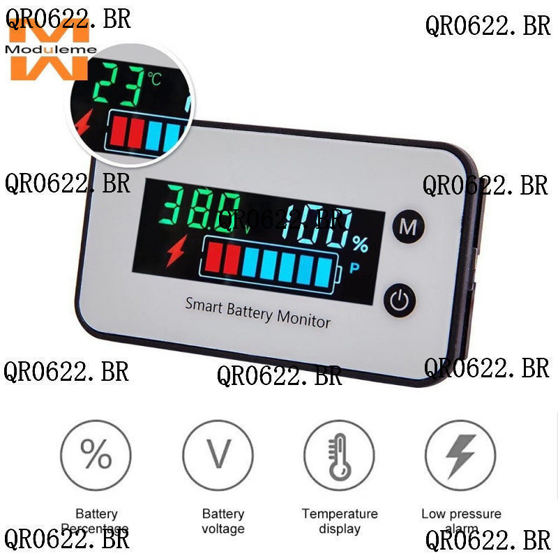 Medidor De Capacidade Da Bateria 7-100v 12v 24v 48v Indicador De Temperatura De Tensão De Porcentagem