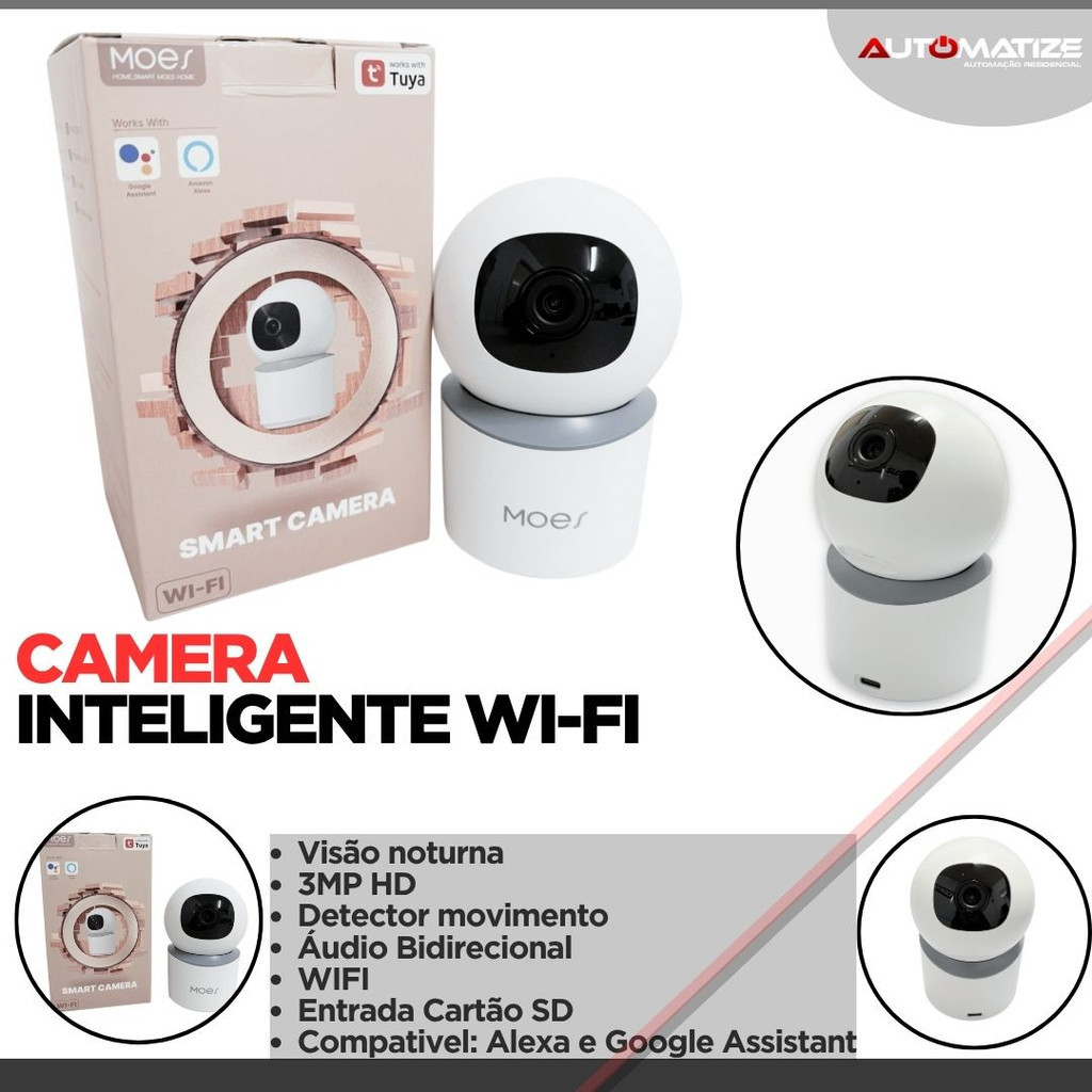 Câmera de Vigilância Wi-Fi Smart 3MP com Comunicação de Voz, Visão Noturna e Rotação Automática