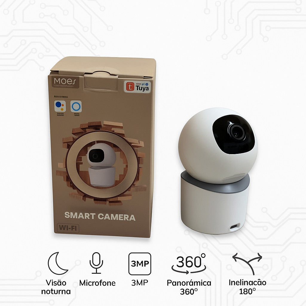 Câmera Smart Wi-Fi de Alta Resolução 3MP com Monitoramento 24h, Áudio e Visão Noturna Avançada