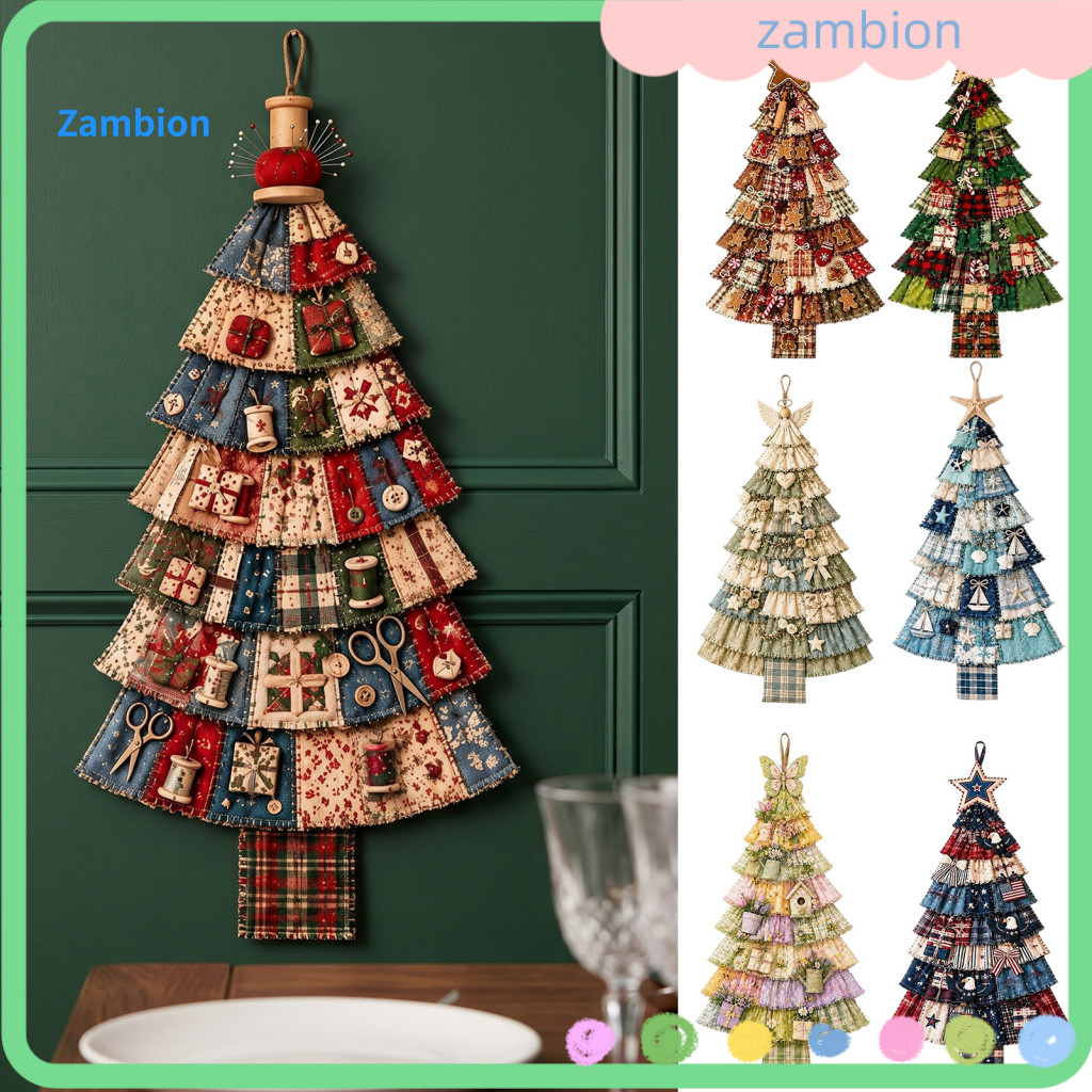 Handmade Plaid Burlap Hanging Decor Cozy Textile Craft for Home Christmas Door Kit Diy Patchwork Tree Decoration Sewing