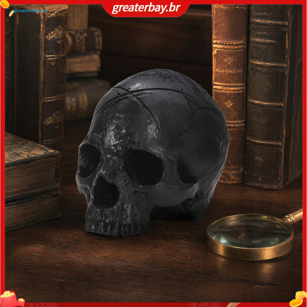 Matte Black Resin Skull Ornament – Durable Dark Style Halloween Prop Anatomy Teaching Model Sturdy Decorative for Home