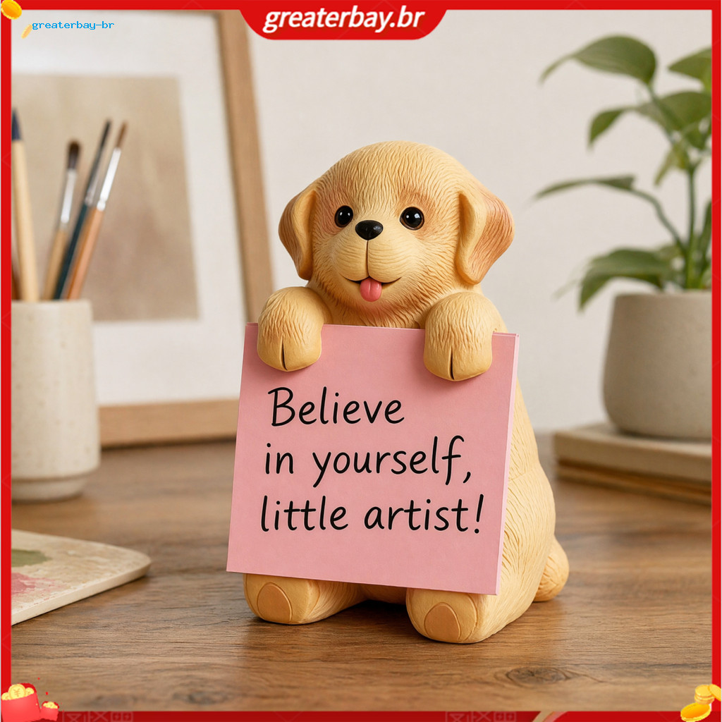 Sticky Note Puppy Ornament Multi-functional Desk Organizer Resin Holder Sturdy Base Cute Home Office Workspace Accessory