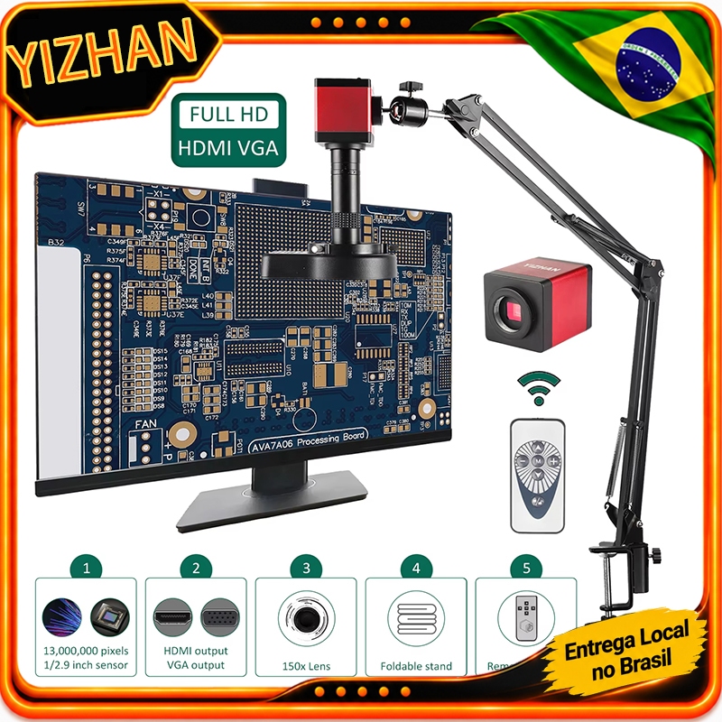Câmera De Microscópio Digital YIZHAN,De Vídeo Industrial HDMI VGA De 13MP 1080P,Lente De Montagem C Com Zoom 150X