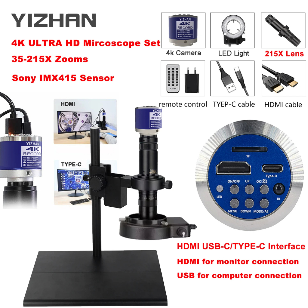 Lente Zoom 1-180X 150X , Microscopio De Solda HD 4K 48MP 1080P , Câmera Industrial Tipo C , HDMI , Vídeo , Microscópio D