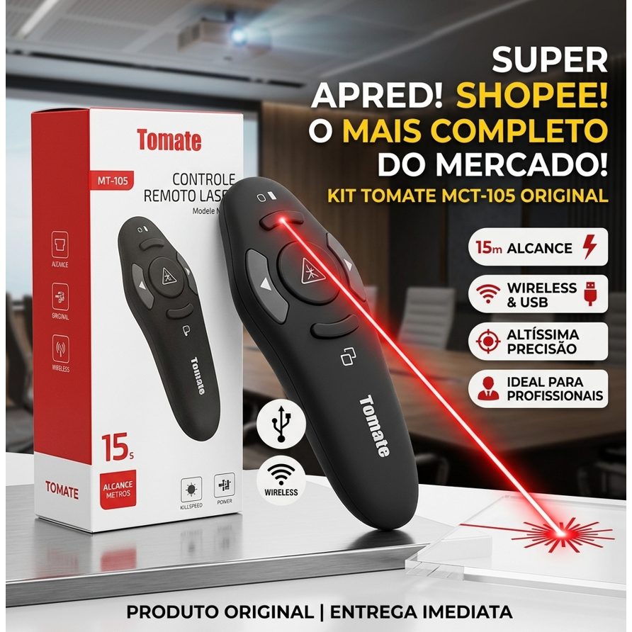 Apresentador de Slides Tomate MCT-105 Wireless Laser USB para Apresentações Original