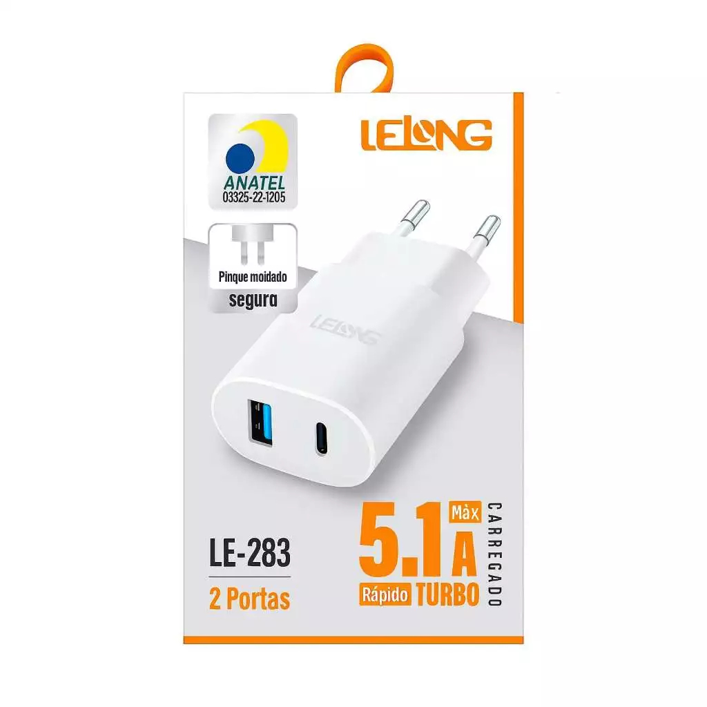 Carregador Turbo USB Tipo C 5.1A, certificado pela Anatel, frete grátis, dupla voltagem 110V/240V, carregador rápido par