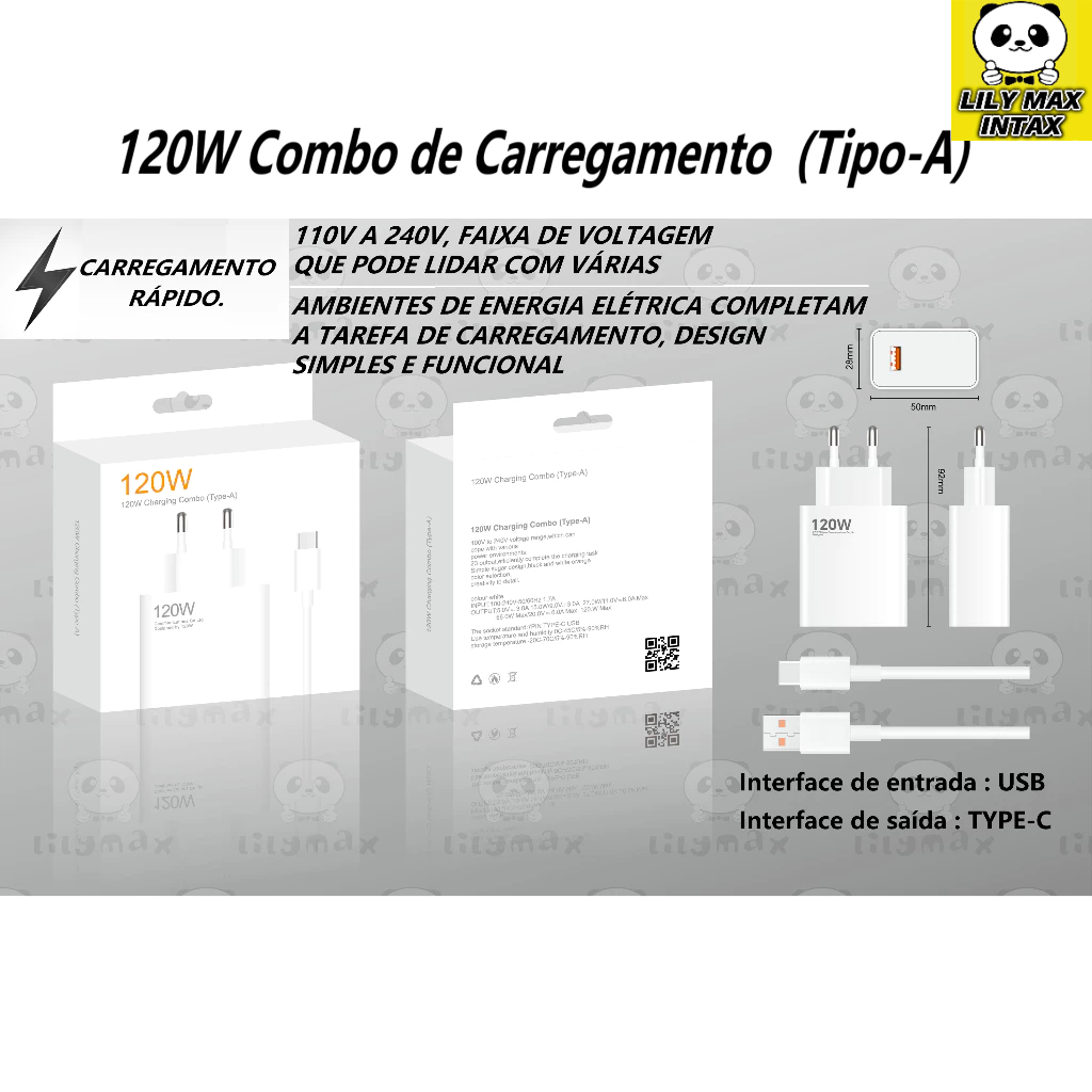 120W Combo de carregadores (Tipo-A),CARREGAMENTO RÁPIDO,110V A 240V, FAIXA DE VOLTAGEM QUE PODE LIDAR COM VÁRIAS,AMBIENTES DE ENERGIA ELÉTRICA COMPLETAM A TAREFA DE CARREGAMENTO, DESIGN SIMPLES E FUNCIONAL