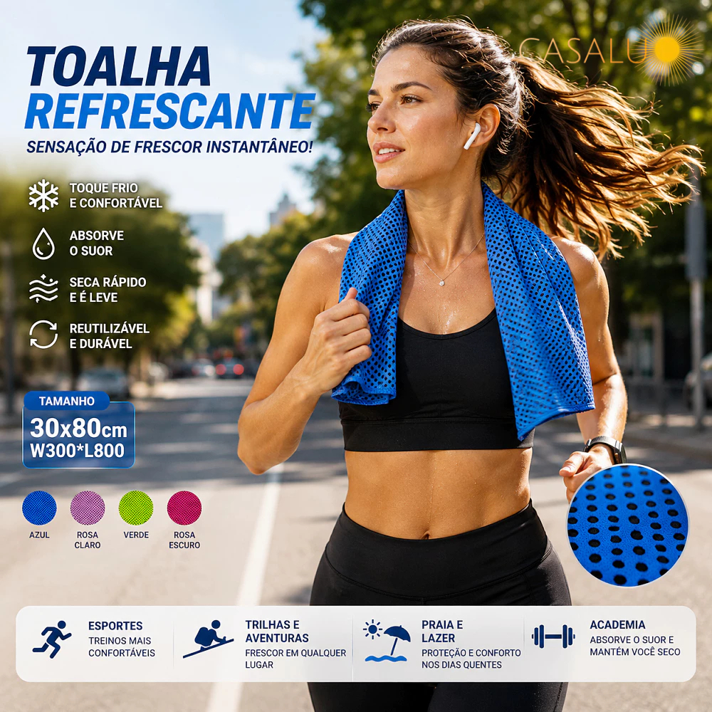 Toalha Refrescante Gelada Esportivo Fitness Corrida Academia Secagem Rapida 30X80CM Poliester Yoga