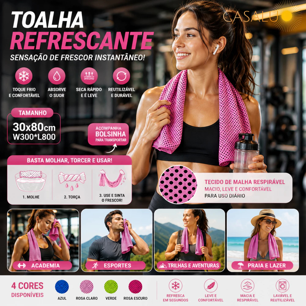 Toalha Refrescante Gelada Esportivo Fitness Corrida Academia Sacagem Rápida 30X80CM Poliéster Yoga