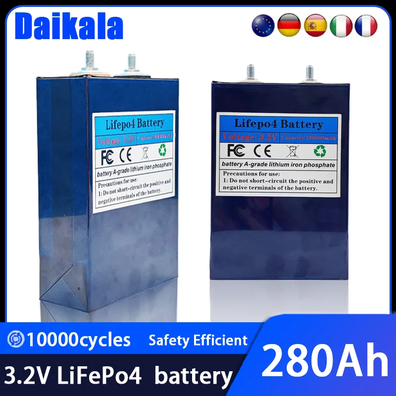 New 3.2V 280Ah LiFePO4 Battery Rechargeable Cells for Solar Energy DIY Lithium Battery Pack Home Power 12V24V 48V 60V in Stock