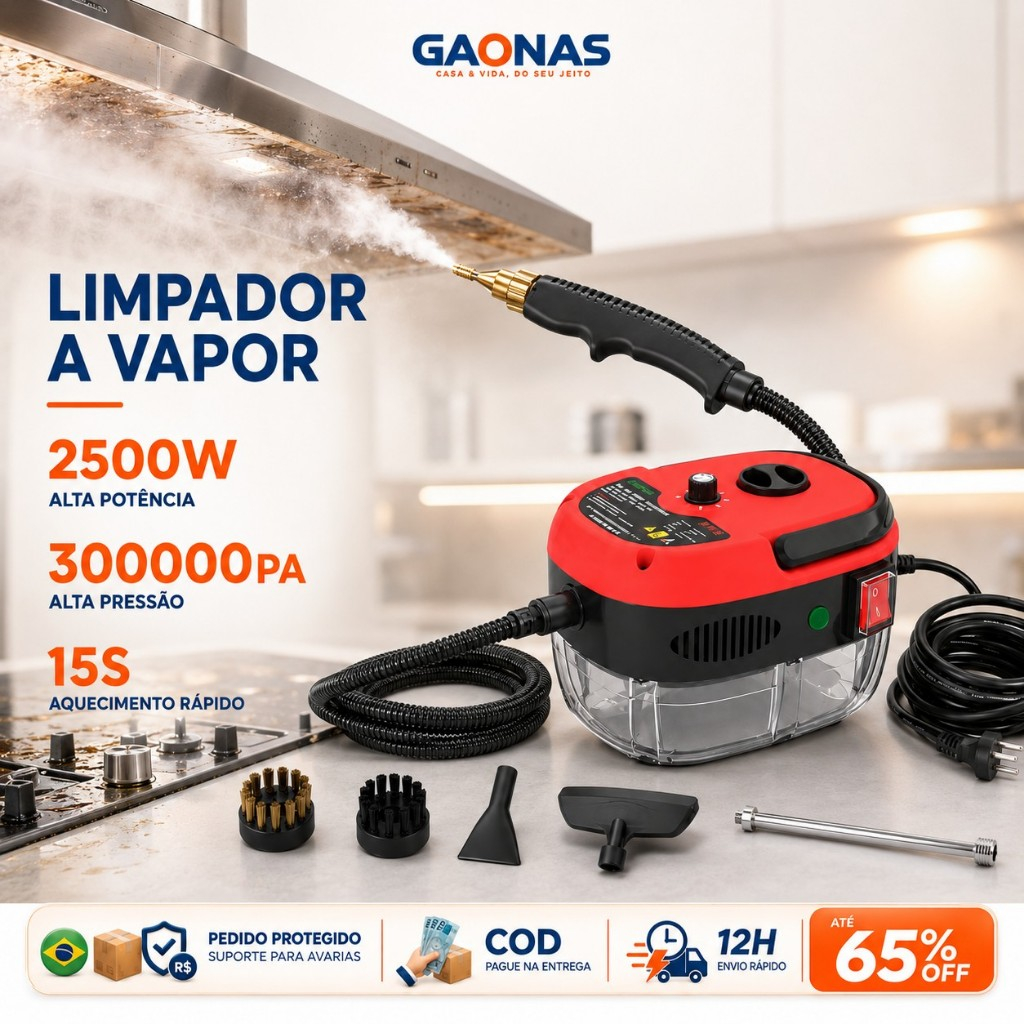 GN-Steam Cleaner Limpeza a vapor 2500W Alta Temperatura 105°C 300000Pa Portátil para Cozinha Coifa Banheiro e Carro