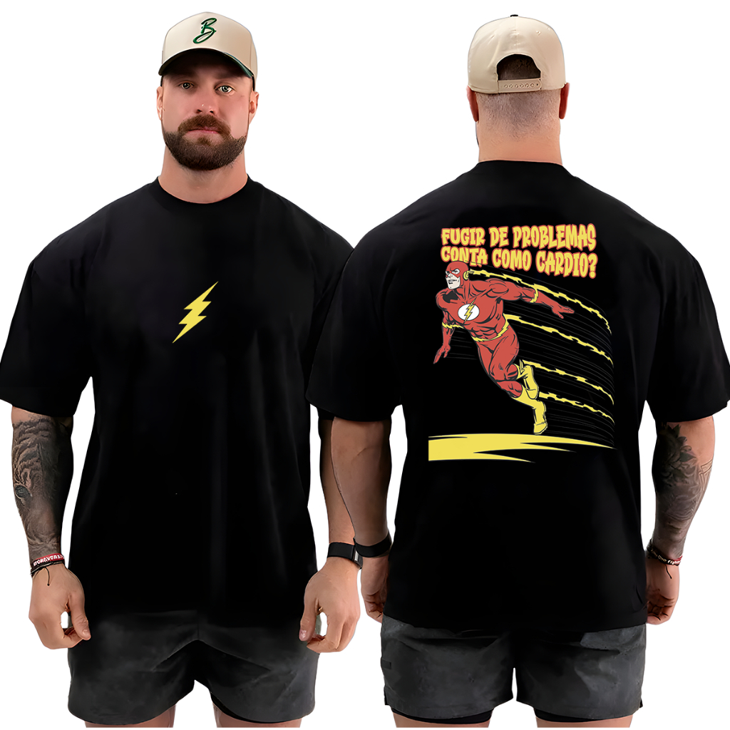 Camiseta Oversized Unissex Fugir Problemas Cardio Academia Musculação 100% Algodão