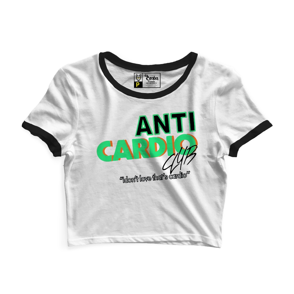 Cropped Blusinha As Braba Anti Cardio Branco Viés Preto