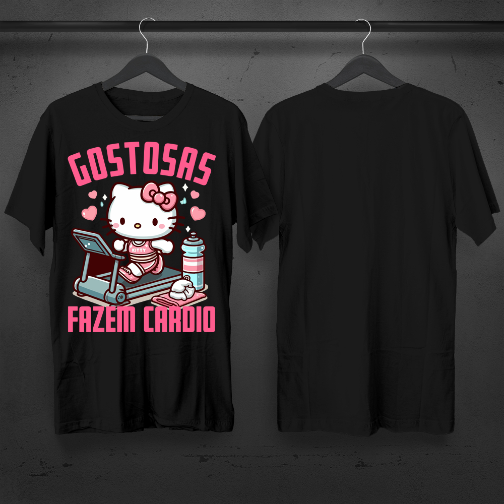 Camisa Unissex 100% Algodão T-Shirt Premium GOSTOSAS FAZEM CARDIO HELLO KITTY