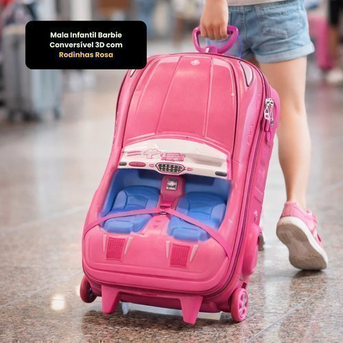 Mala Infantil Barbie Conversível 3D Rodinhas Rosa 20 Litros MAX TOY