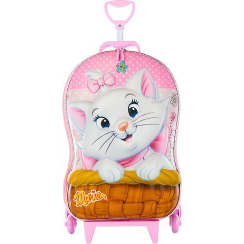 Mala Infantil Gatinha Marie 3D Rodinhas Rosa 20 Litros 5kg MAX TOY
