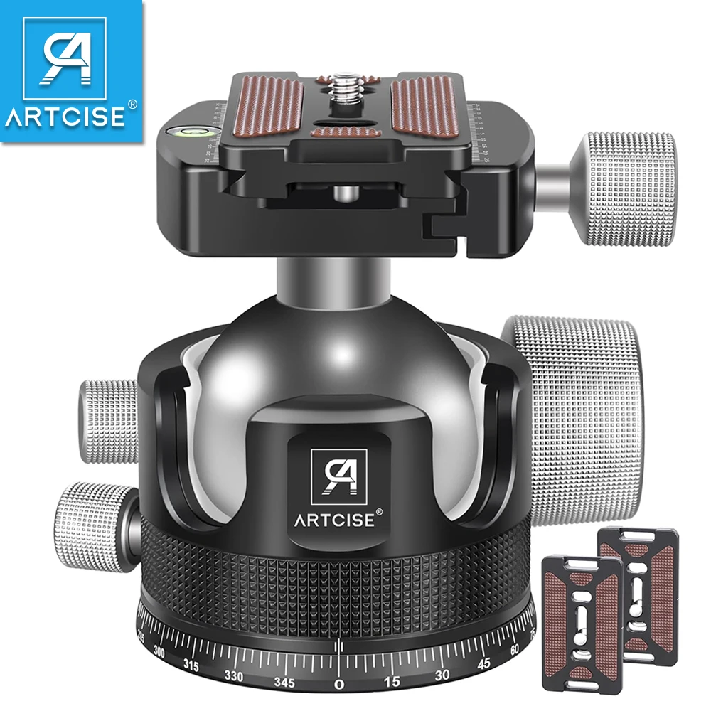 ARTCISE 44mm/55mm Low Profile Tripod Ball Head, All Metal CNC Heavy Duty Tripod Head for DSLR Camera Tripod Monopod Load 40kg