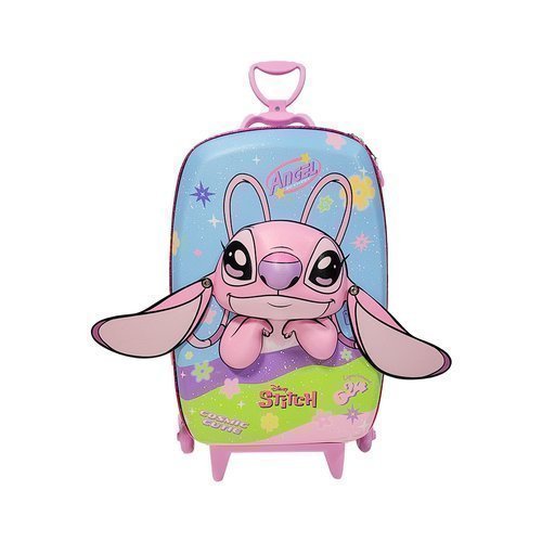 Mala Infantil Angel Stitch 3D Rodinhas Azul 20 Litros 5kg MAX TOY