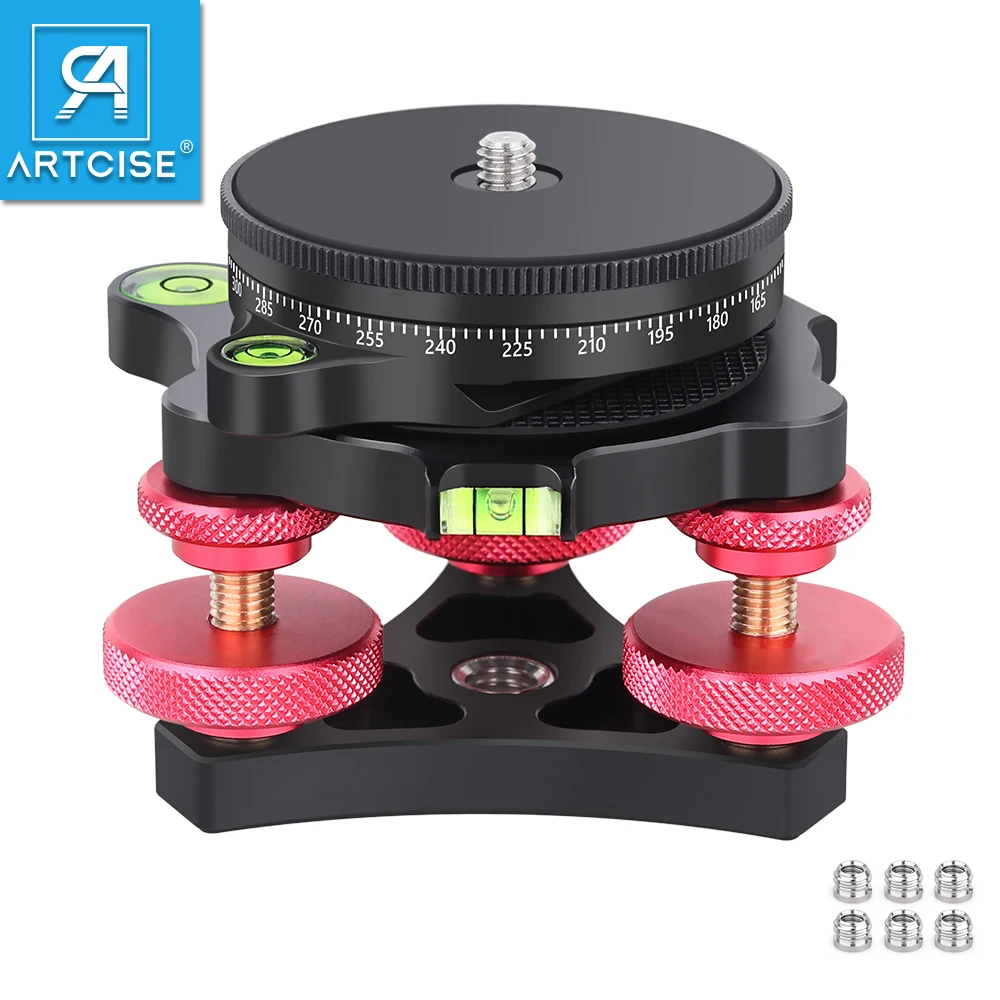 ARTCISE Aluminum Tripod Head Leveling Base Camera Leveler with +/-5 Degree Precision Adjustment for Macro Panoramic Photography