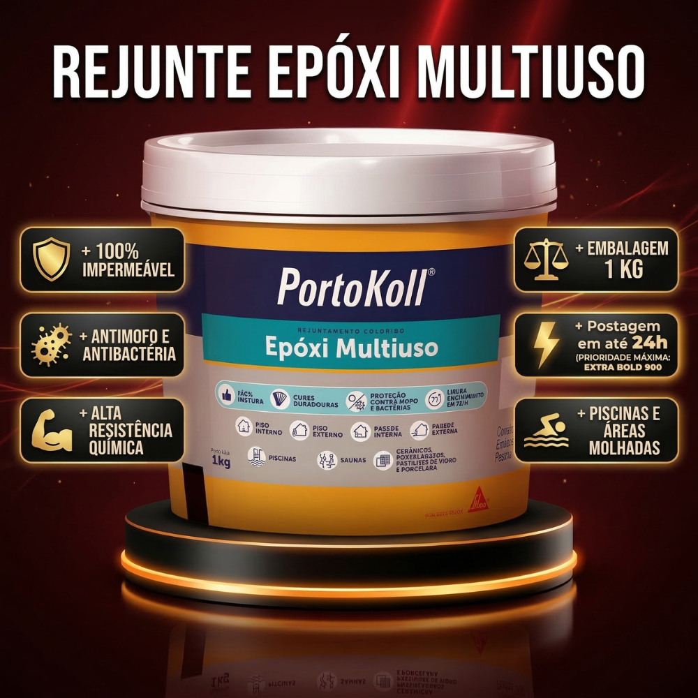 Rejunte Epóxi Multiuso PortoKoll 1kg Impermeável Antimofo Piscina Cerâmica Porcelanato Pastilha