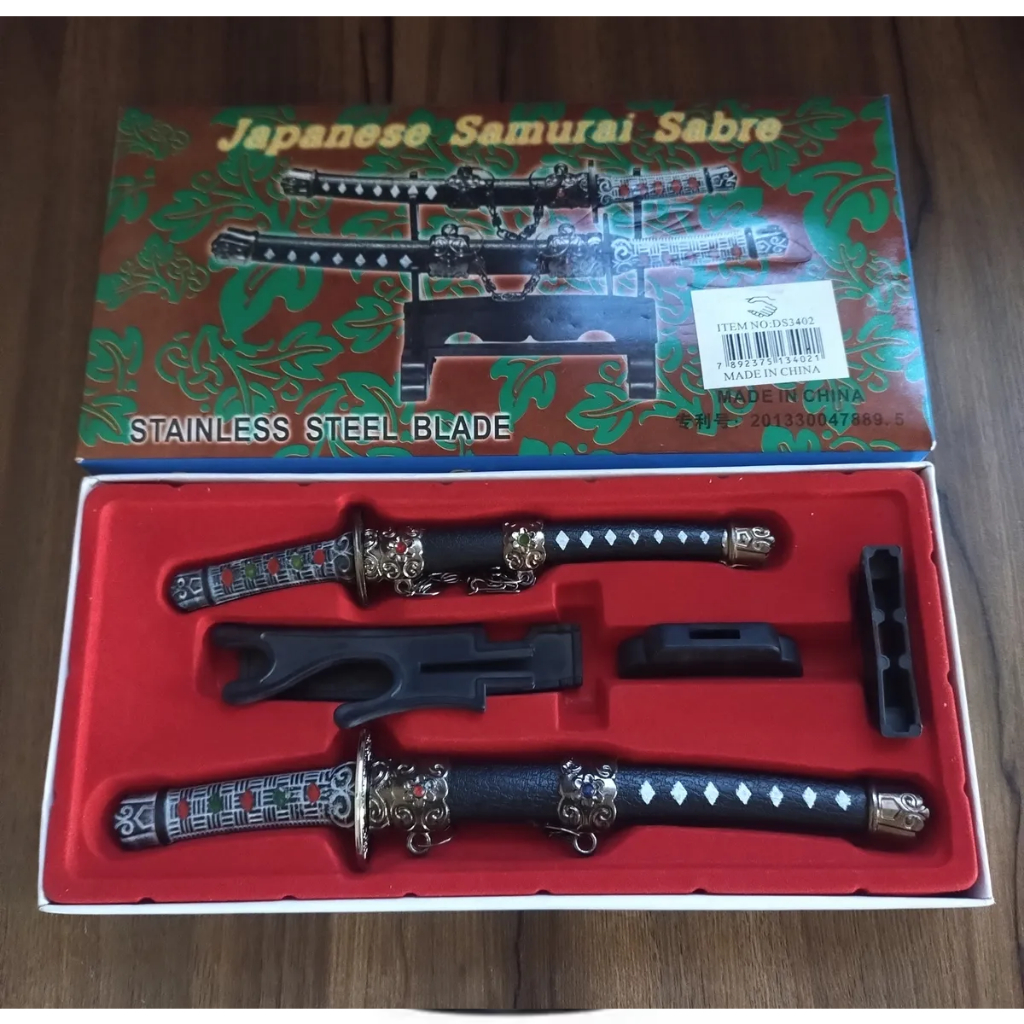kit 2 mini espadas Japanese Samurai Sabre, lindo presente Decoração