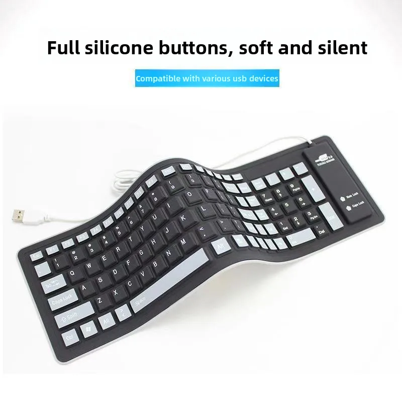 Ultra Thin Bendable Wired Keyboard, Flexible Soft Silicone Foldable Keypad, Waterproof Portable Keyboard for PC Laptop Travel