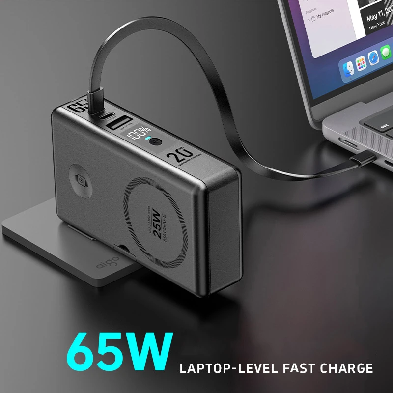 65W GaN Charger Power Bank Qi2 Magnetic Wireless Fast Charging for iPhone 17 16 iWatch Laptop Wall Charger Powerbank with Plug