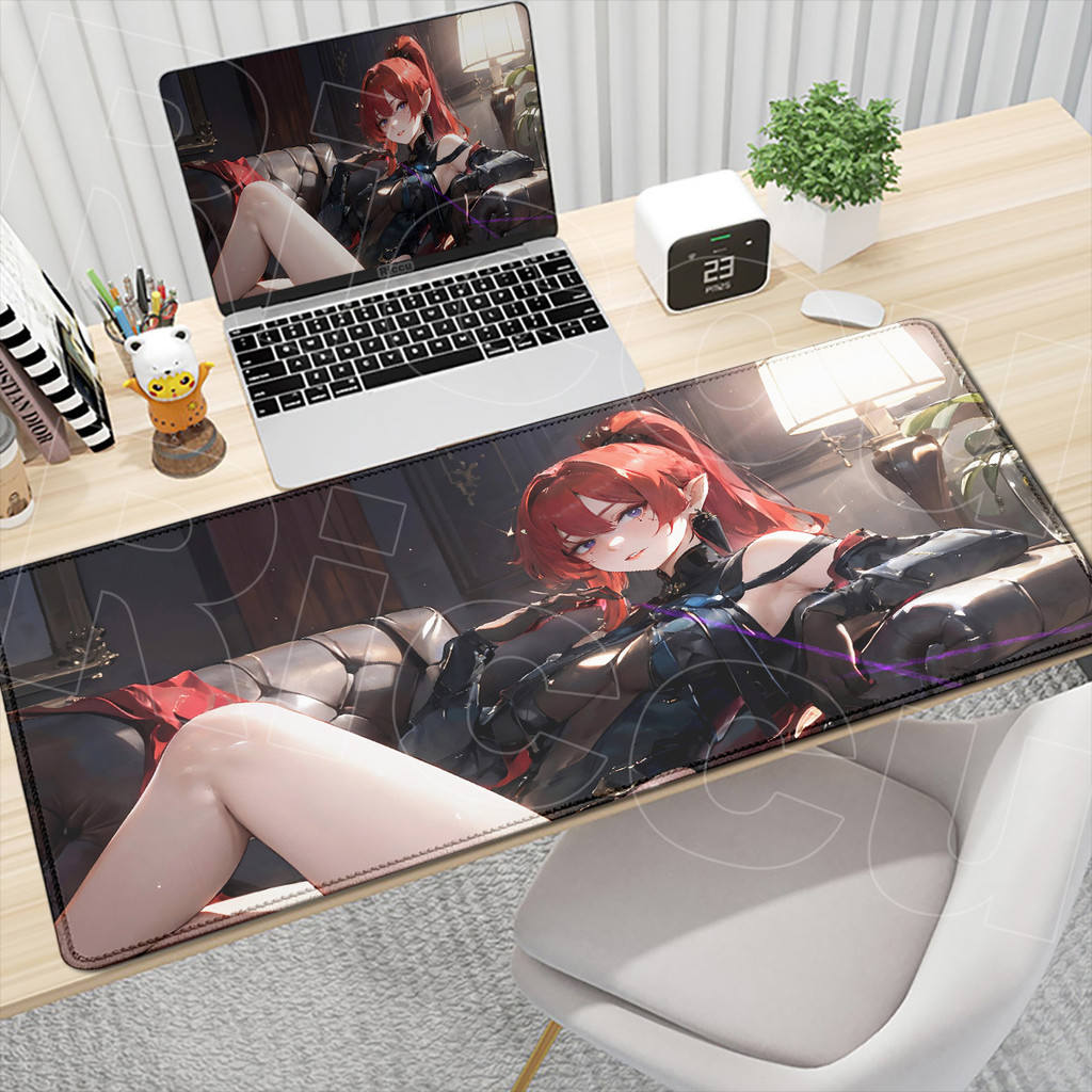 Laptop Bonito Cabelo Vermelho Menina Mouse pad Wuthering Ondas Yinlin Computador Armário Teclado Tapete Grande Kawaii An