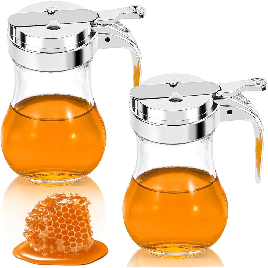 2Pcs 8oz Syrup Dispenser Honey Pot Glass Honey Dispenser Jar, Maple Syrup Dispenser, Honey Container, Commercial Quality