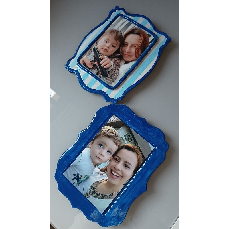 Kit 2 Porta-Retratos Azul Mid-Century | Moldura para Foto 10x15 cm | Decoração de Parede