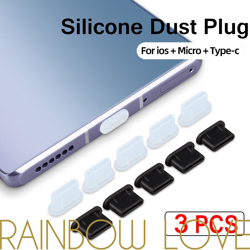 3 Pcs Silicone Poeira Do Telefone Móvel Plug/Carregamento Porto Dustproof Cap Capa Para IOS & Micro USB Tipo C Portas Telefones Laptop