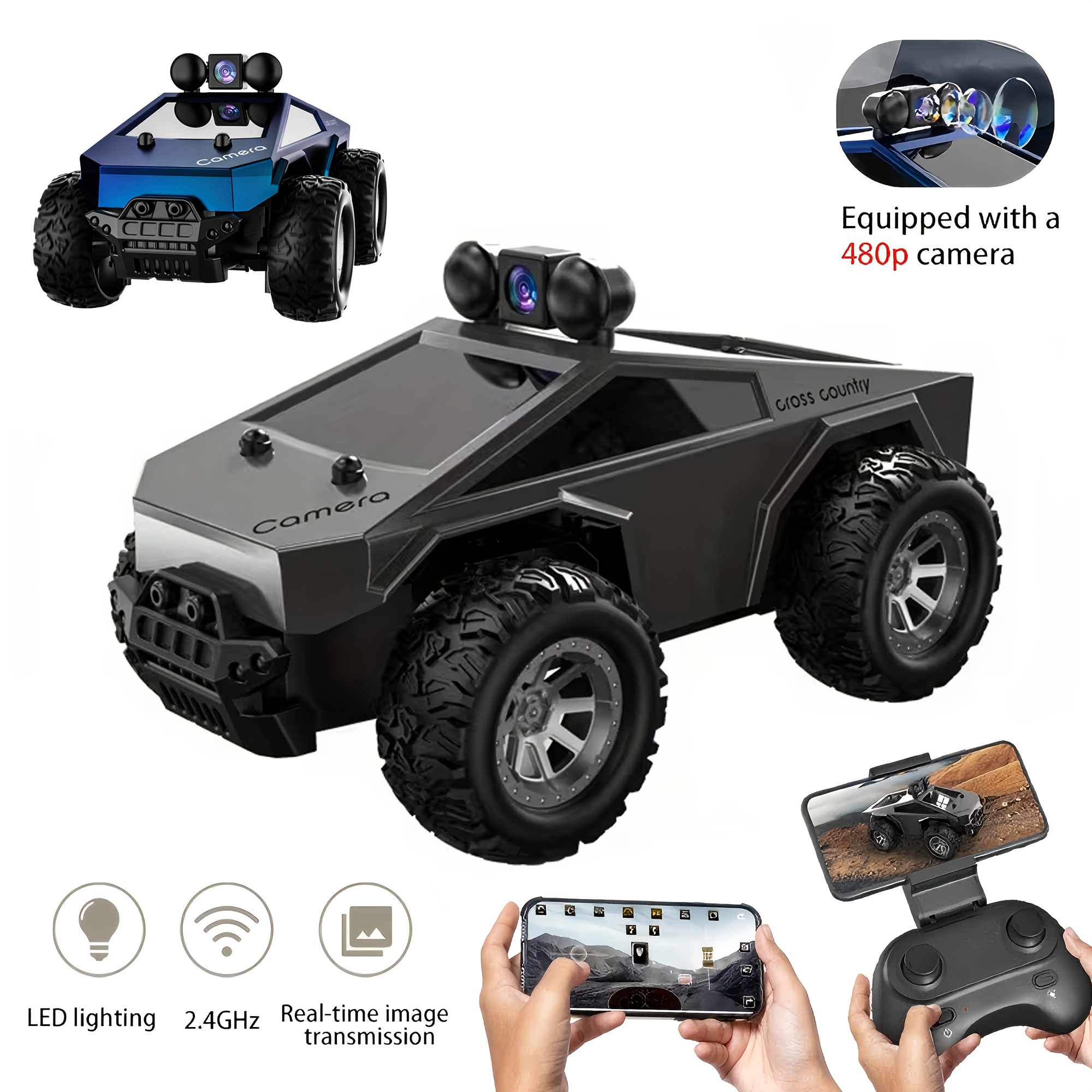 Câmera FPV para carro mini RC KF29 1:28, controle por aplicativo, deriva 2.4G, luz LED, carro de brinquedo recarregável,