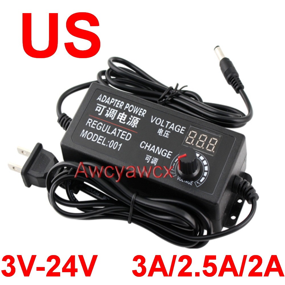 Adaptador Liga/Desliga De Tensão Ajustável AC 100V-240V DC 3V-24V 3A 2.5A 2A Plugue De Parede De Fonte De Alimentação Pa