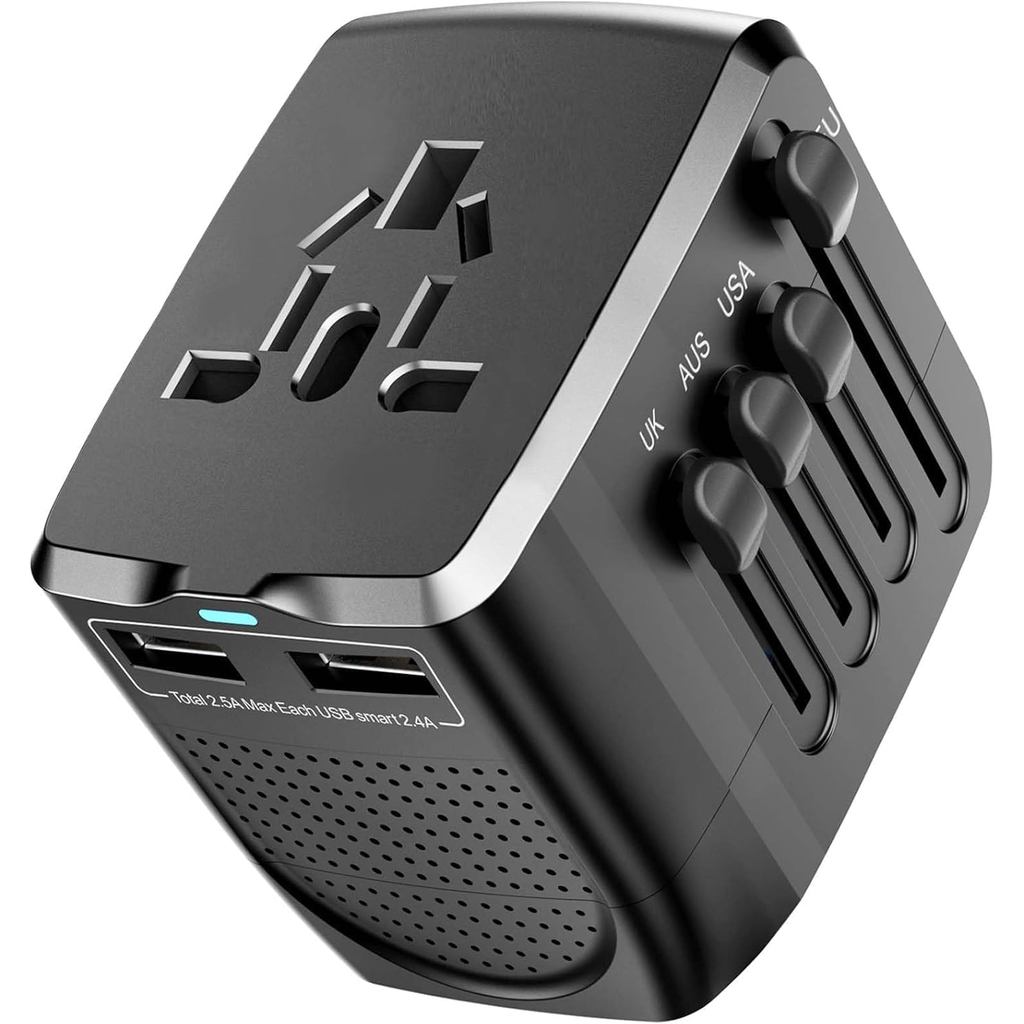 Adaptador de Viagem Internacional com Conversor de Voltagem para 100V-240V com 2 Portas USB, dos EUA para Reino Unido, E